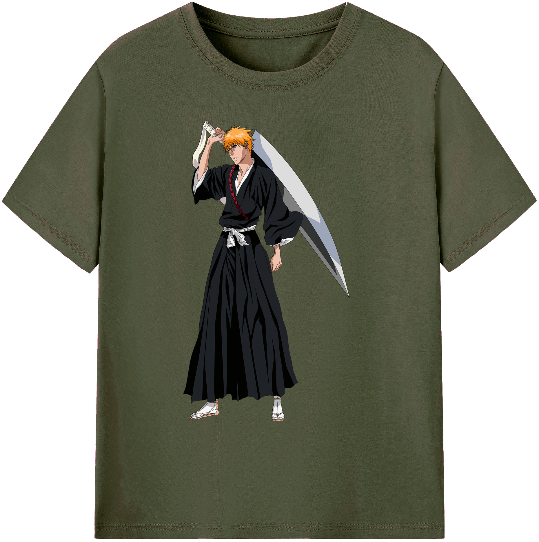 （画像用） ブリーチ 黒崎一護（くろさき いちご）BLEACH Kurosaki Ichigo 綿100％ メンズ半袖Tシャツ｜肌触りやわらか＆通気性